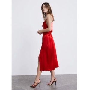 Zara Red Satin Camisole Dress